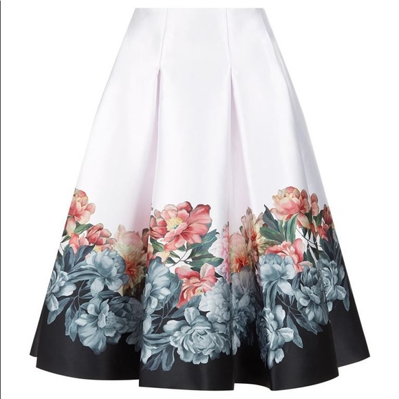 Ted Baker London Dresses & Skirts - Ted Baker White Celfa Painted Posie Flared Knee Length Skirt
